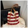 Bolso de Punto Rayado Versátil Estilo Coreano Transfronterizo 2026 Nueva Moda Bolso de Hombro Tipo Cubeta de Gran Capacidad con Perlas