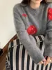 Nuevo Top de Punto Cálido de Lana Pura para Otoño e Invierno Estampado de Cerezas Suéter Cepillado Cuello Redondo Holgado Aspecto Adelgazante y Amigable con la Piel