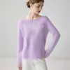 Estilo básico, suave e estético~ Suéter 100% caxemira para mulheres, gola redonda, base de tricô com aplique, top para usar em camadas