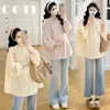 2026 Nueva Camisa de Maternidad Otoño Plisada Holgada de Manga Larga Babydoll para Mujeres Embarazadas