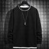 Sudadera Fina de Primavera y Otoño para Hombre Cuello Redondo sin Capucha Camiseta de Bajo Alto Holgada Moderna de Marca Falsa de Dos Piezas de Manga Larga