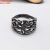 Anillo de Flor Murciélago de Cara Ancha de Plata de Ley Anillo Ajustable para Dedo Índice Boca Viva Tinta Negra Antigua Joyería