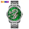 SKMEI Moda Estilo Chino Tótem Dragón Grabado Correa de Acero Inoxidable Reloj Calendario de Negocios para Hombre