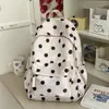 Mochila Pequena com Estampa de Bolinhas Prata-Cinza Francesa Mochila Doce Gentil Feminina Estudante Atmosfera de Férias Viagem