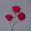 Flor Artificial de Rosa Redonda de Tres Cabezas Flor Artificial Arreglo de Boda Flor de Rosa Individual Adornos para Sala de Estar Flor de Seda Flor Decorativa Boda