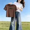 Camiseta Feminina de Manga Curta Verão Novo Estilo 2026 Estilo Coreano Estampada Elegante Slim Fit High-End Versátil Roupa para Mães para Mulheres