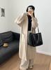 Cardigan de Tricô com Capuz e Bolsos de Cor Sólida Outono para Comércio Exterior Transfronteiriço Suéter Casaco Solto Emagrecedor para Mulheres