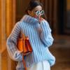 [Personalización Tejida] Otoño e Invierno Estilo Holgado Perezoso Versátil Tejido Grueso Cuello Alto Largo Medio Suéter de Punto Chaqueta para Mujer