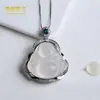 Novo Pingente de Buda de Calcedônia de Gelo Alto para Mulheres, Pingente Retro de Jade Sorridente de Calcedônia Inlaid em Prata da Moda para Mulheres