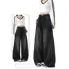 Jeans Wide Leg Preto e Cinza Versátil com Padrão de Estrelas e Strass para Mulheres, Novo Estilo Primavera 2026, Calça de Caimento Solto com Barra Curva até o Chão