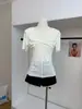 Camiseta Tencel 2026 Tiro Real con Cuello en V Anudado Manga Corta Hombro Normal para Mujer, Super Adelgazante, Corte Ajustado, Top Versátil con Sensación de Alta Gama