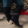 Botas de gamuza de punta fina con cremallera lateral transfronteriza europeas y americanas nuevas para mujer Deseo Otoño e Invierno Tacón Grueso Fino Venta al por Mayor Talla Grande