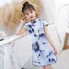 Cheongsam diario para niños, verano, nuevo, estilo vintage de pintura a tinta china, vestido cheongsam, venta al por mayor
