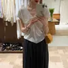 Top de punto BRIV blanco con cuello en V, manga corta retorcida, para mujer, nuevo estilo de verano con textura vertical, adelgazante y transpirable
