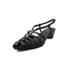 Sandalias Romanas para Mujer 2026 Verano Nuevo Estilo Piel Genuina Bloque de Color Huecas Tejidas Punta Cerrada Sin Espalda Sandalias de Cuña Zuecos