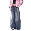 Jeans retro americanos originales lavados, deconstruidos, con tres rayas y pierna curva, un nuevo estilo de moda con patchwork de rayas y pierna ancha