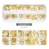 Accesorios para Uñas Tachuelas Metálicas Huecas Estilo Japonés Rhinestones de Colores con Base Plana Caja de Tiras Largas Set Mixto para Uñas Set Completo
