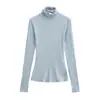 Blusa Feminina Manga Longa Gola Meia-Alta Estilo Coreano, Nova Primavera 2026, Slim Fit, Valoriza a Silhueta, Camiseta Básica com Base de Ombro Regular