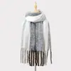 Bufanda de Mohair con Bloques de Color Estilo Europeo y Americano Transfronteriza, Bufanda Gruesa Cálida Versátil de Otoño e Invierno, Bufanda de Cuello Simple y Versátil