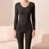Ropa interior térmica de lana, conjunto de invierno auto-calentable con forro polar (parte superior y pantalones), conjunto para mujer con control de abdomen, capa base moldeadora, efecto adelgazante