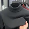Suéter de Gola Alta com Mistura de Lã e Seda para Homens Outono/Inverno 2025 Manga Longa Fina Cor Sólida Camada Base de Tricô Suéter de Lã Masculino