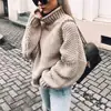 Suéter Grueso de Punto Nuevo Estilo Europeo y Americano para Mujer, Comercio Exterior, Bestseller de Amazon, Cuello Alto con Borde Enrollado, Manga Murciélago, Tejido de Punto