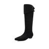 Botas de Equitación Relajadas de Ante Estilo Francés Otoño e Invierno 2025 Tacón Bajo Grueso Punta Cuadrada Pequeña Hebilla de Cinturón Botas Altas de Celebridad de Internet para Mujer