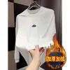 2025 Nueva Camiseta de Terciopelo para Hombre de Otoño e Invierno Casual de Manga Larga con Empalme Moda Sudadera de Cuello Redondo Versátil Top Básico