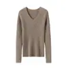 Malha Consinee 100% cashmere puro para mulheres, top canelado slim-fit com gola V para usar em camadas