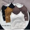 Camisola cómoda de estilo coreano para mujer, con tirantes finos, ajustada y elástica, con copas, color liso, sin tirantes