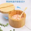 Pote de Sal de Bambu Mais Vendido na Amazon Transfronteiriço Garrafa de Condimento para Cozinha Suprimentos de Cozinha Caixa Redonda de Condimento de Bambu