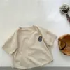 Camiseta de manga corta 100% algodón puro para niños y niñas, temporada de primavera y otoño, top con estampado de letras estilo ins, estilo coreano holgado para bebé