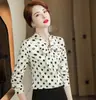 Camisa mujer manga larga Otoño Nuevo Coreano suelto lunares estampado lazo top retro pulgada ropa ocupación