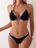 Bikini de Dos Piezas de Alta Gama Blanco y Negro Modelo Nuevo 2026 para Mujer, Conjunto de Bikini Sexy Push-Up Estilo Tres Puntos