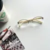 Óculos Meia-Armação com Bordas Douradas para um Look Natural, Adequados para Rostos Redondos, Efeito Emagrecedor, Podem Ser Equipados com Lentes de Grau para Miopia, Armações de Óculos Ovais Retrô, Bloqueio de Luz Azul