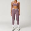 Conjunto Esportivo Zechuang Cintura Alta Cruzada Feminino Contraste de Cor Justo Nu Conjunto de Yoga para Corrida Fitness Yoga 9253