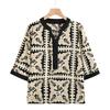 Camiseta de manga corta de verano para mamá, top de gasa estilo occidental para mujer de mediana edad, top de verano de siete mangas para mujer de mediana edad y mayor