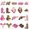 20 Estilos de Pingentes de Liga Esmaltada Rosa/Marrom Desenho Animado Chapéu de Cowboy Ocidental, Bolsa de Dinheiro, Cabeça de Vaca, Botas Acessórios para Joias DIY
