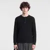 Roupas Masculinas APO Suéter Masculino de Manga Longa Solto com Gola Henley, Textura Texturizada, Estilo Old Money, Tricô Masculino