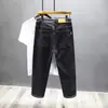 Pantalones Vaqueros para Hombre de Gama Alta Lavados Teñido Reactivo Antidesvanecimiento Marca de Moda Simples Elásticos Sueltos Rectos Largos
