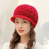 Chapéus Transfronteiriços de Outono e Inverno para Mulheres, Boina Fashion com Aba, Forrada com Lã e Espessa, Chapéu de Mãe, Chapéu de Lã Tricotado Quente