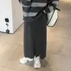 Falda de Punto Elegante Gris Oscuro con Abertura para Mujer Otoño e Invierno Nuevo Estilo Pequeña de Cintura Alta Ajustada Recta de Longitud Media