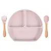 En Stock Vajilla Infantil Compartimentada Tazón de Silicona con Ventosa para Bebé Cuchara para Bebé Plato de Silicona con Popote Integrado