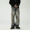 2026 Verano para Hombre Nuevos Jeans Retro con Salpicaduras Desgastados Rasgados Pierna Ancha Suelta Pierna Recta Pantalones Algodón