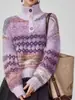 Chaqueta suéter de cuello alto a rayas de colores transfronteriza europea y americana para mujer, nuevo suéter de punto brillante estilo coreano para otoño e invierno