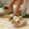 Sandalias de Plataforma con Cuña de Suela Gruesa de Gran Tamaño Wish2025 Verano Nuevas para Mujer con Flores para Usar al Aire Libre 34-43