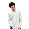 Camisa de manga larga estilo americano para hombre para otoño, con diseño de patchwork, cuello deconstruido y tela de alta gama y peso pesado, lo que la convierte en una prenda versátil en blanco