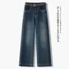 Jeans retro de tiro alto y pierna ancha para mujer, nuevo estilo primavera y otoño, corte holgado para cuerpo tipo pera, adelgazantes, fluidos, pantalones rectos elásticos