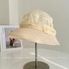 Sombrero de Pescador de Lino Imitación de Seda de Morera de Lujo Ligero para Mujer Verano Sombrero de Copa de Seda Ligera con Lazo Sombrero de Paja con Visera para el Sol