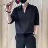 Nova Moda Manga Caída Seda de Gelo Manga Curta Camisa Manga Curta Masculina Tendência High-End Solta Casual Versátil Top